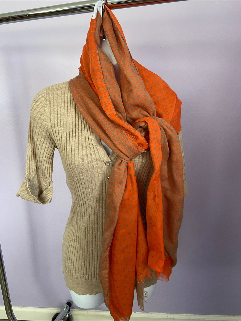Scarf wrap fall or winter Light Tan n pumpkin Orange - Versatile Wrap